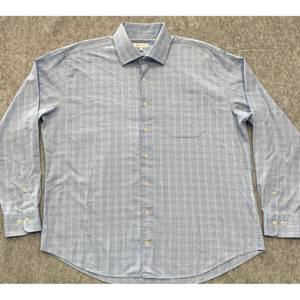 Peter Millar Men's Blue Plaid Casual Button Up Shirt Cotton Blend - Size XL
